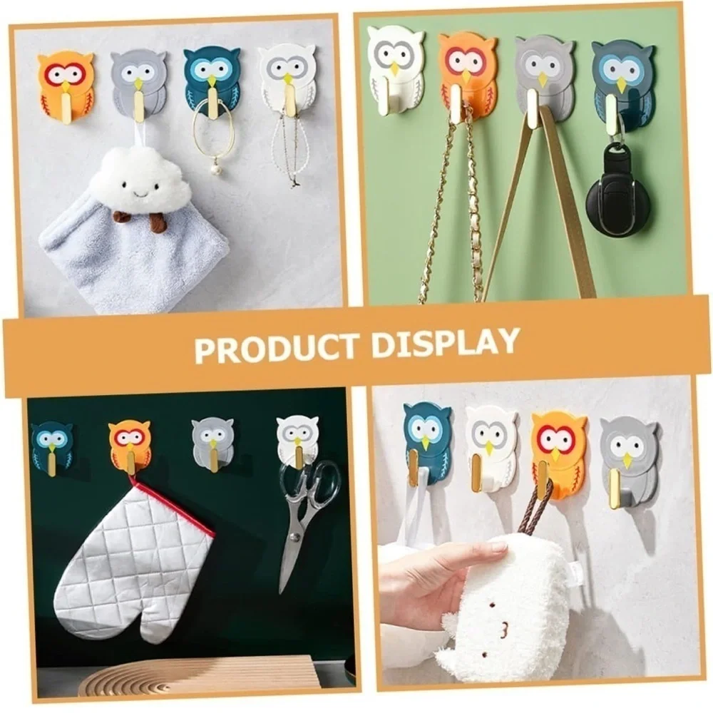 Alipis 12pcs Owl Sticky Hook Owl Key Holder Utility Cup Hook Animal (051)